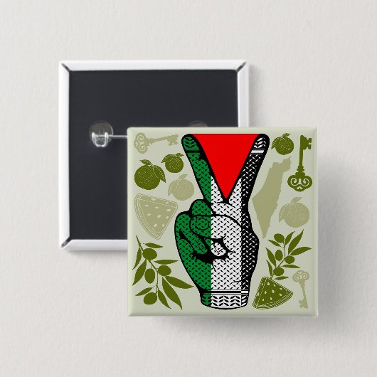 Overwinningshand weerstands rode driehoek symbool vierkante button 5,1 cm (Voorkant /achterkant)