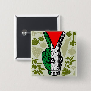 Overwinningshand weerstands rode driehoek symbool vierkante button 5,1 cm