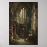 Overwoekerde bibliotheekruïne met boeken en klimop