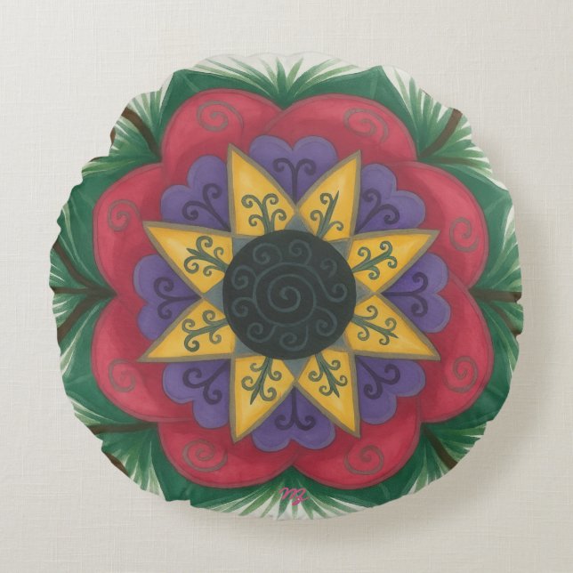 Overwoekerde bloementuin rond kussen (Voorkant)