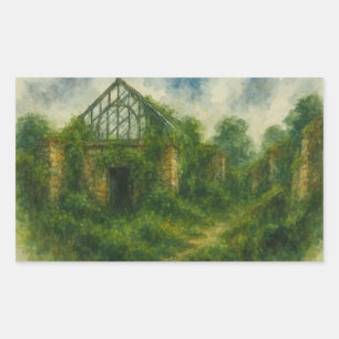 Overwoekerde kas in ruïnes Waterverf Art Print Rechthoekige Sticker