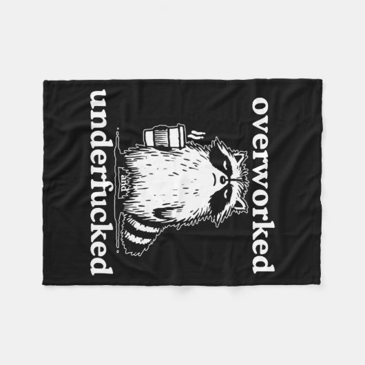 Overworked And Underfored Funny Raccoon Coffee Say Fleece Deken (Voorkant (Horizontaal))