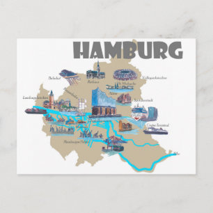 Overzicht Hamburg-kaart Briefkaart