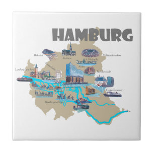 Overzicht Hamburg-kaart Tegeltje