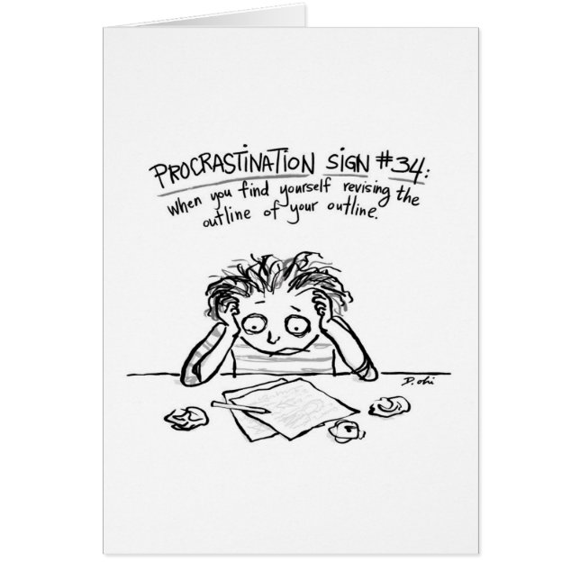 Overzicht Procrastination card voor schrijvers (Voorkant)