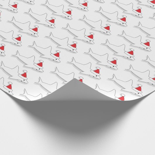 Overzicht Shark Santa Hat White Kerstfeestdag Cadeaupapier (Hoek)