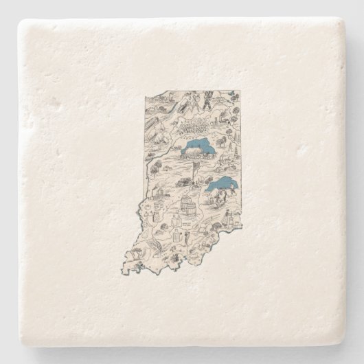  overzicht van de  staat Indiana Antiek Afbeelding Stenen Onderzetter (Voorkant)