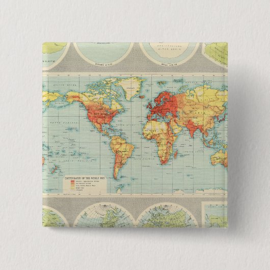 Overzicht van de wereld vierkante button 5,1 cm (Voorkant)