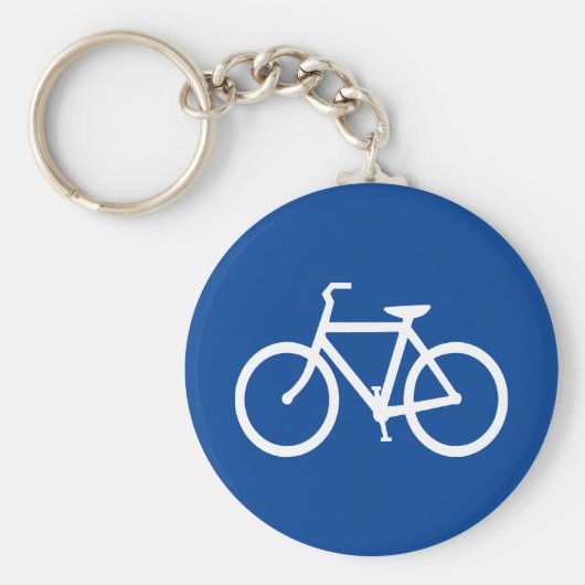 Overzicht van diepblauw en witte fiets sleutelhanger (Voorkant)