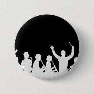 Overzicht van geleider en band wit op zwart ronde button 5,7 cm