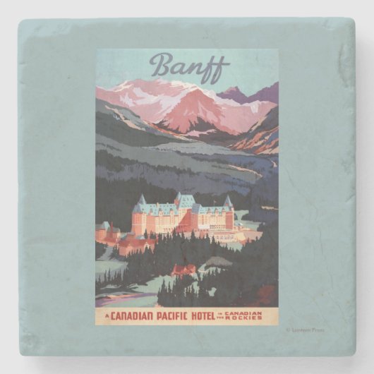 Overzicht van het Banff Springs Hotel Poster Stenen Onderzetter (Voorkant)