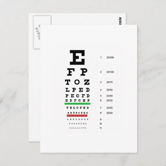 overzicht van het gezichtsvermogen van Snellen voo Briefkaart (Voorkant / Achterkant)