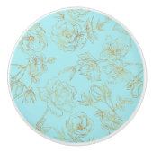 Overzicht van Pastel Blue met Gold Roos Keramische Knop (Voorkant)