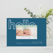 overzicht vet hallo marineblauw wit modern aankondiging (Staand voorkant)