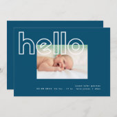 overzicht vet hallo marineblauw wit modern aankondiging (Voorkant / Achterkant)