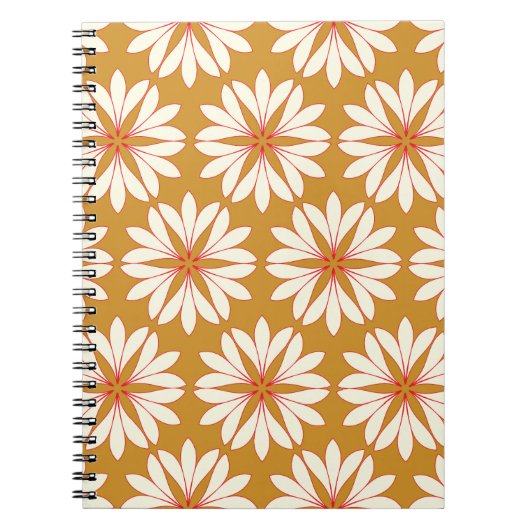 Overzichtelijke bloemenraster: goud, rood, ivoor notitieboek (Voorkant)