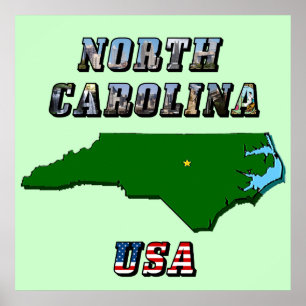 Overzichtskaart North Carolina, foto en tekst Amer Poster