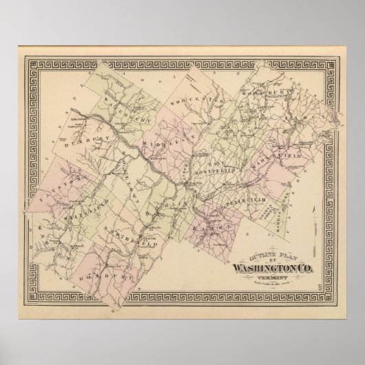 Overzichtsplan van het district Washington in Verm Poster (Voorkant)