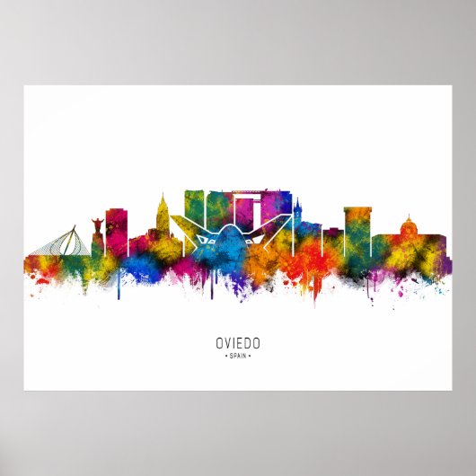 Oviedo Spanje Skyline Poster (Voorkant)