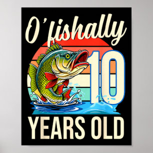 O'visserig 10 jaar visvangst verjaardagsthema poster