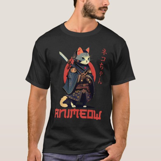 OW Grappige Lieve Samurai Kat Ninja Kostuum T-shirt (Voorkant)