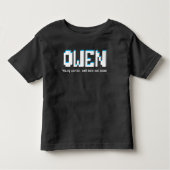 Owen boys naam en betekenis pixels tekst kinder shirts (Voorkant)