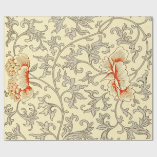 Owen Jones Vintage Patroon: Koraal Bloemig Grijs Cadeaupapier