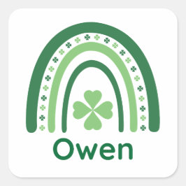 Owen Name Clover Boho Rainbow Vierkante Sticker