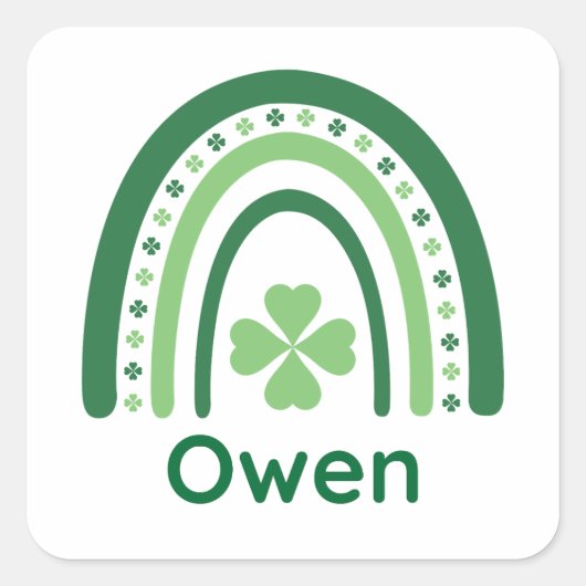 Owen Name Clover Boho Rainbow Vierkante Sticker (Voorkant)