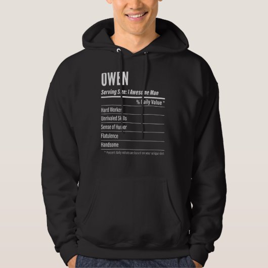 Owen Serving Maat Voeding Label Calorieën Hoodie (Voorkant)
