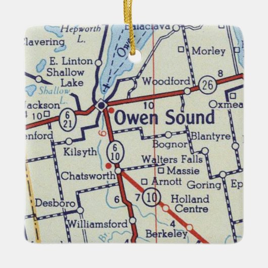 Owen Sound ON Map Keramisch Ornament (Voorkant)