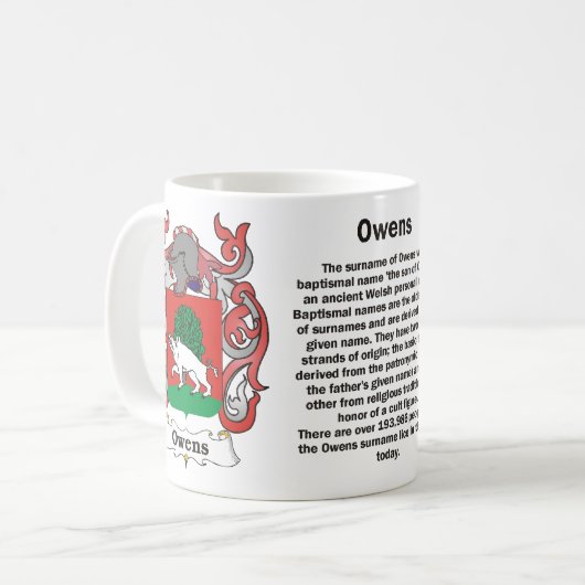 Owens Family Crest op een mok (Voorkant links)