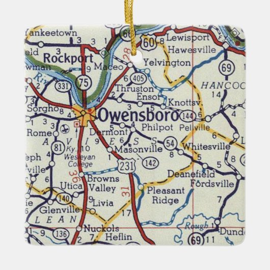 Owensboro KY  Map Keramisch Ornament (Voorkant)