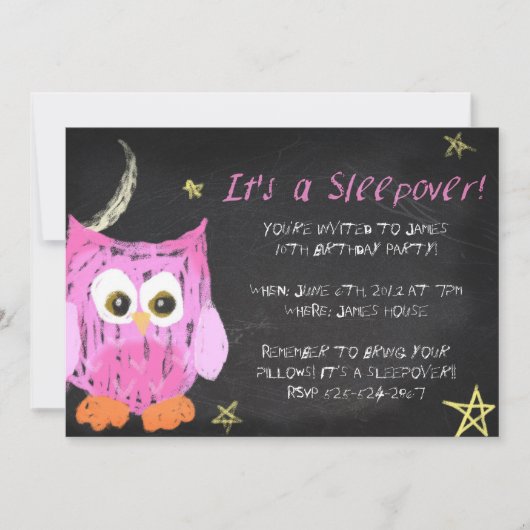 Owl2 Chalk-sleepover Kaart (Voorkant)