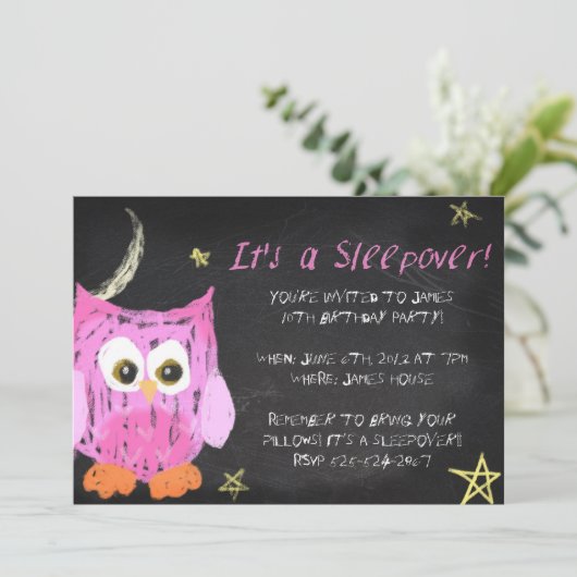Owl2 Chalk-sleepover Kaart (Staand voorkant)