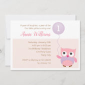Owl 1st Birthday Invitations (Meisjes) met ballon Kaart (Voorkant)