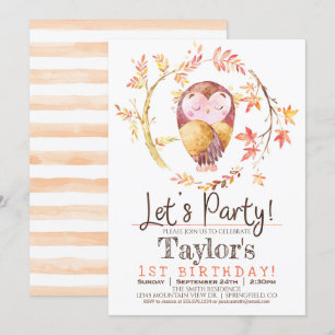 Owl 1st Birthday Party Invitation Kaart