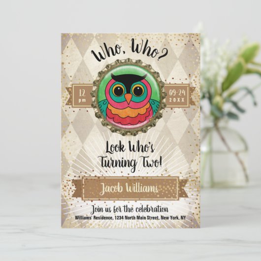 Owl 2e verjaardag kaart (Staand voorkant)