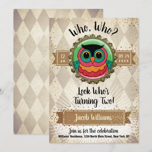 Owl 2e verjaardag kaart (Voorkant / Achterkant)