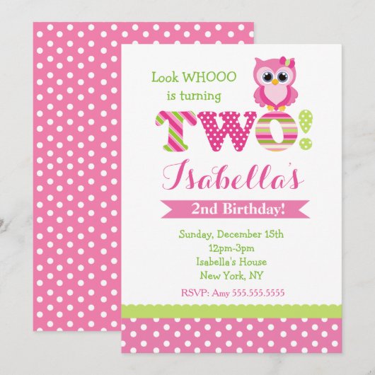 Owl 2e verjaardag kaart (Voorkant / Achterkant)
