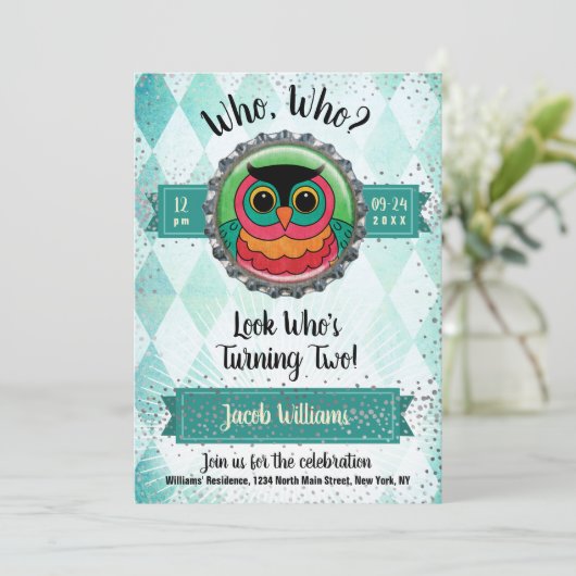 Owl 2e verjaardag kaart (Staand voorkant)
