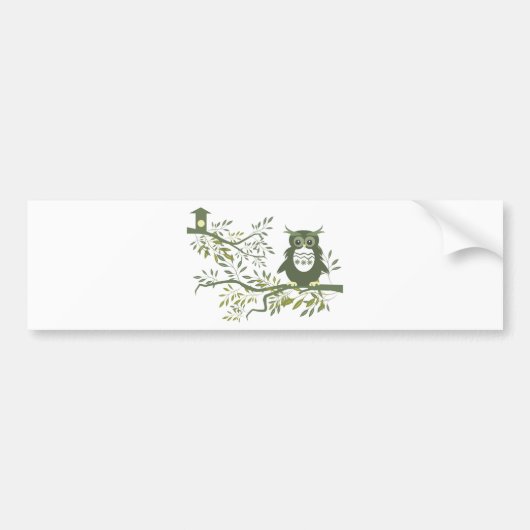 Owl 3 ~ Owl Sitting on Tree Branch Bumpersticker (Voorkant)