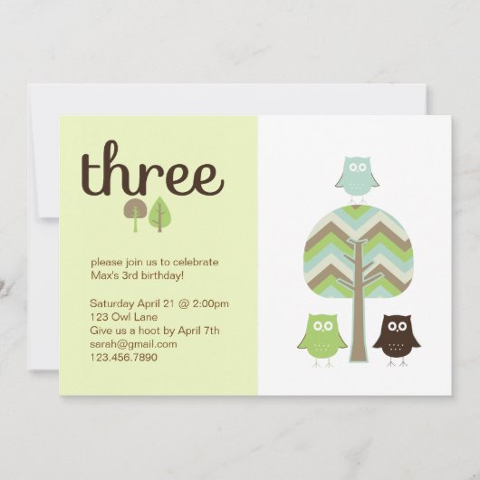 Owl 3rd Birthday Invitation Kaart (Voorkant)