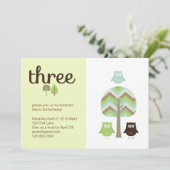 Owl 3rd Birthday Invitation Kaart (Staand voorkant)