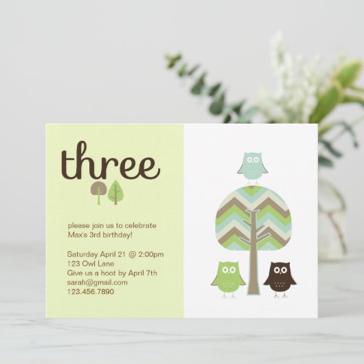 Owl 3rd Birthday Invitation Kaart (Staand voorkant)