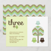 Owl 3rd Birthday Invitation Kaart (Voorkant / Achterkant)