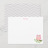 Owl Aangepast Bedankt Opmerking, Grijs en Roze Notitiekaartje (Voorkant / Achterkant)