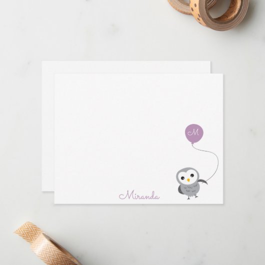 Owl Aangepast Dank u Opmerking, Grijs en Licht Paa Notitiekaartje (Voorkant / Achterkant in situ)