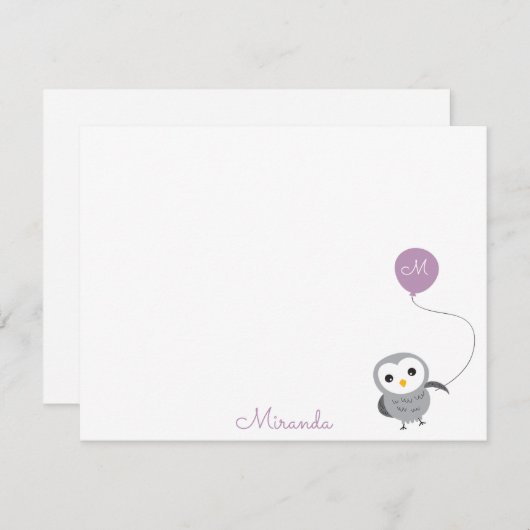 Owl Aangepast Dank u Opmerking, Grijs en Licht Paa Notitiekaartje (Voorkant / Achterkant)