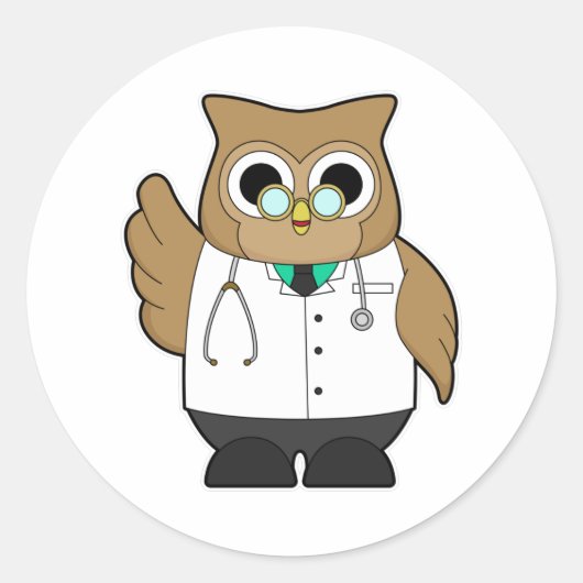 Owl als Doctor met Stetoscoop Ronde Sticker (Voorkant)